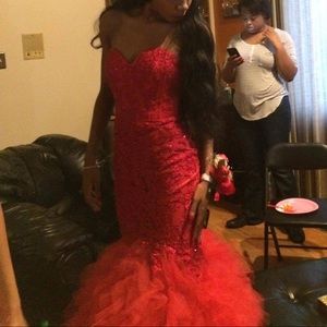 Red mermaid style prom dress
